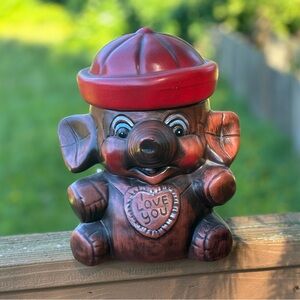 Vintage Baby Elephant Cookie Jar “I Love You” Pottery